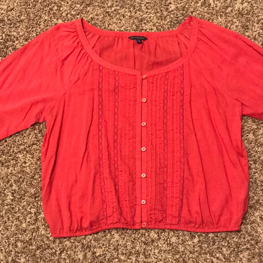 AE Coral Button-down Eyelet Top